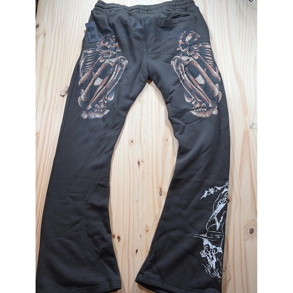 Ed Hardy Skeletons Skull Sunfade Gray Sweatpants Men's Medium Grim Reaper Baggy